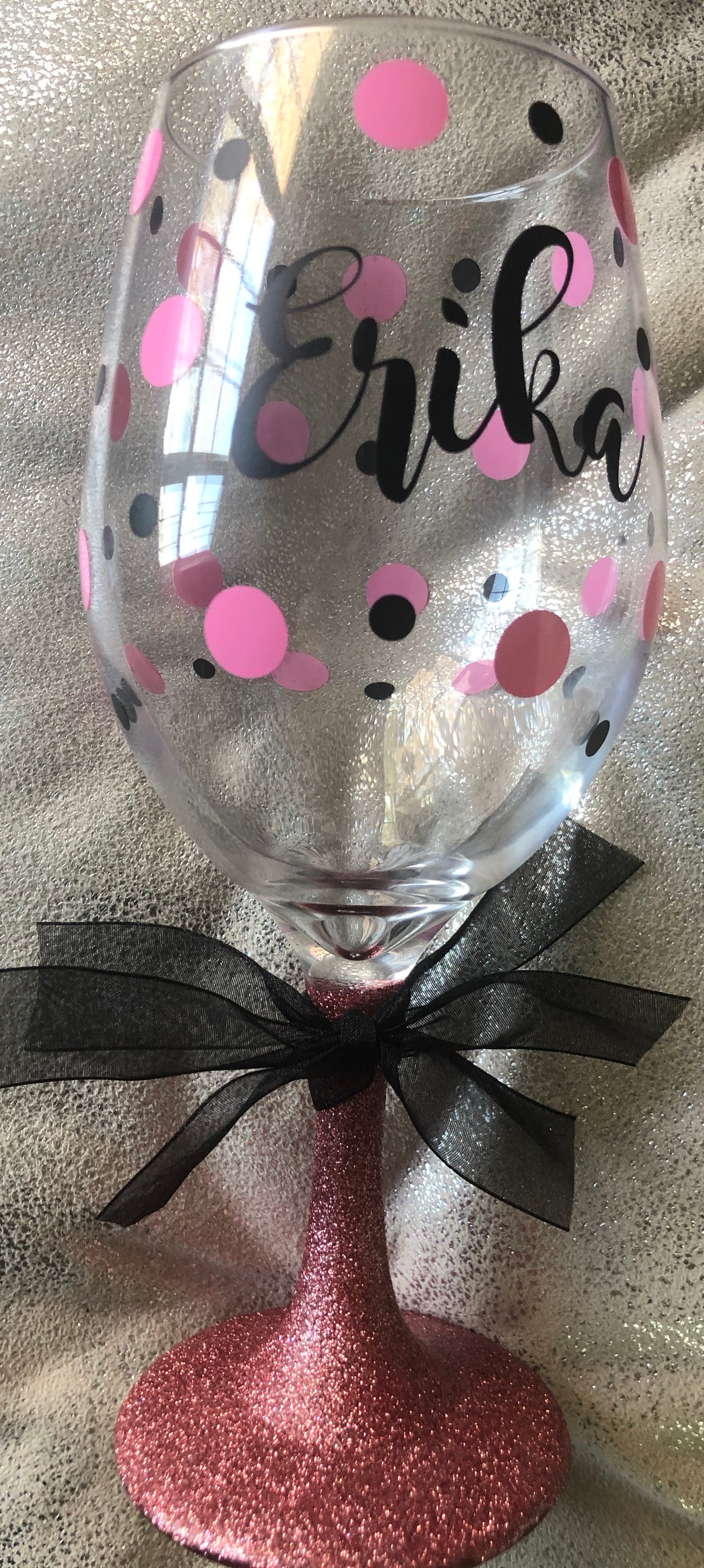 Glittered Stemmed Wine Glass